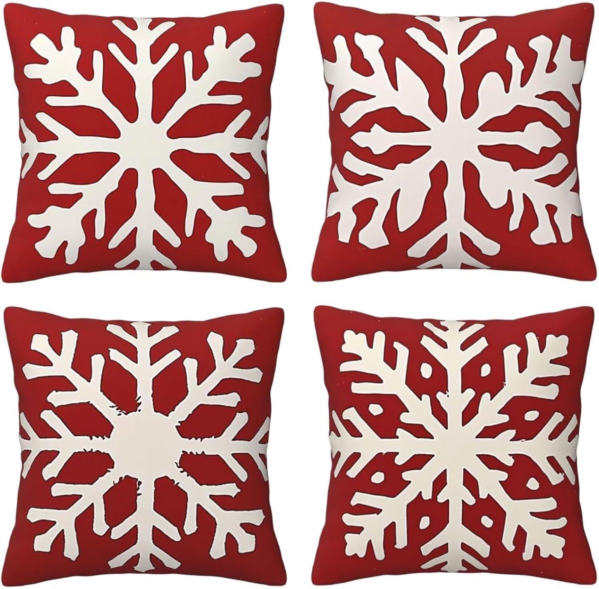 Set van 4 kussenslopen, 65 x 65 cm, rode sneeuwvlokken, kussenslopen, fluweel, zacht, groot, ademend, dubbelzijdig, bankkussen, vierkant, decoratie voor huis, woonkamer, bank, stoel, slaapkamer, F2427