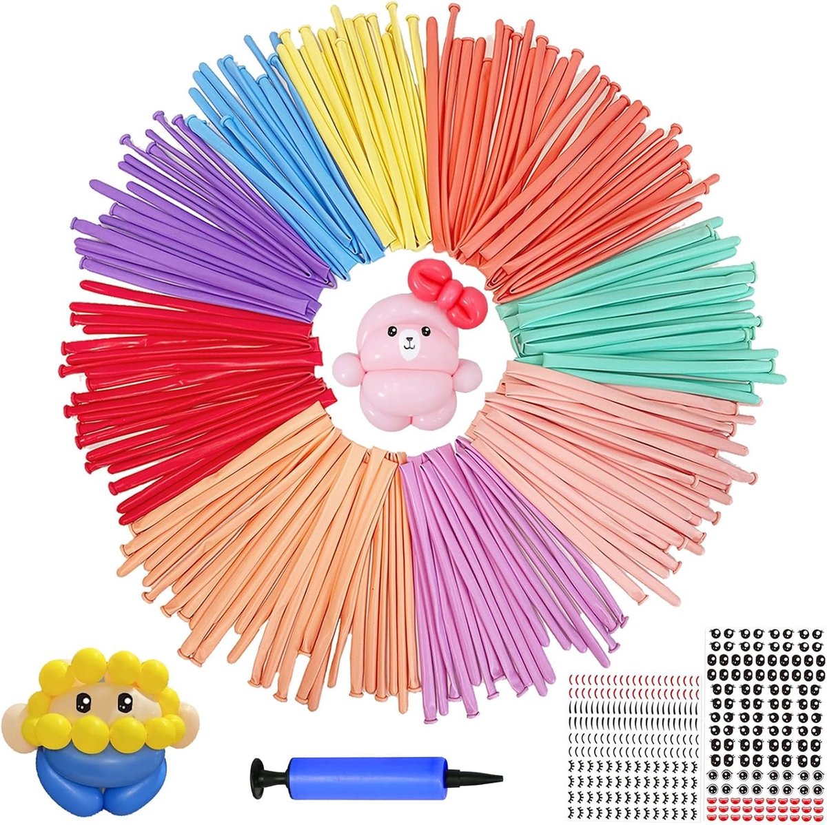 Ballonnen met pompstickers, 100 cm, doe-het-zelf ballonnen, dieren, lang, om te vormen, luchtpomp, kleurrijk, party, dieren, ballonnen voor verjaardag, feest, bruiloft