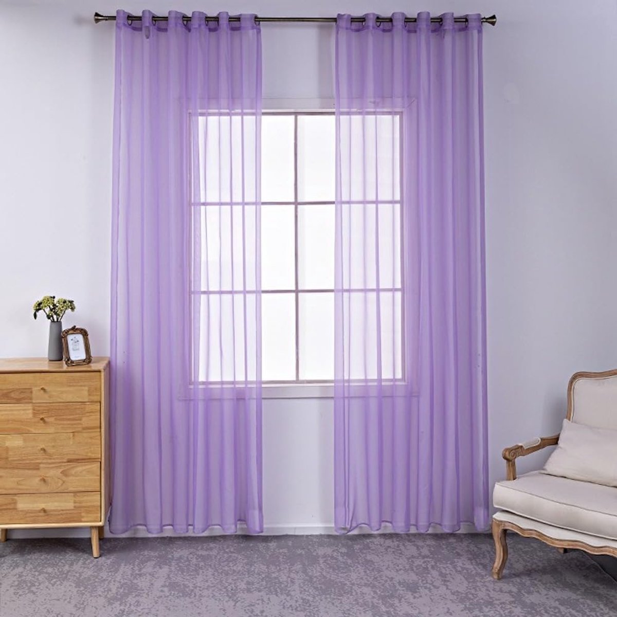 Set van 2 transparante gordijnen, voile, gordijnen met inslagringen, moderne gordijnen, woonkamer, effen, kant-en-klare gordijnen, vitrage, decoratieve gordijnen voor ramen, slaapkamer, balkondeur,