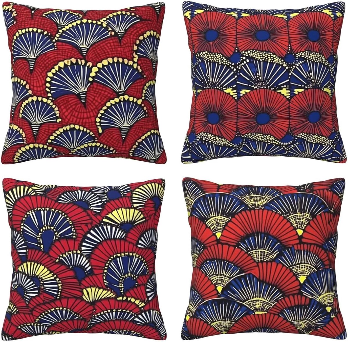Kussenslopen van 65 x 65 cm, set van 4 stuks, zachte fluwelen kussenslopen met onzichtbare rits, voor slaapbank, thuis, terrasdecoratie, rode en blauwe print, set van 4 kussenslopen 26 x 26 inch