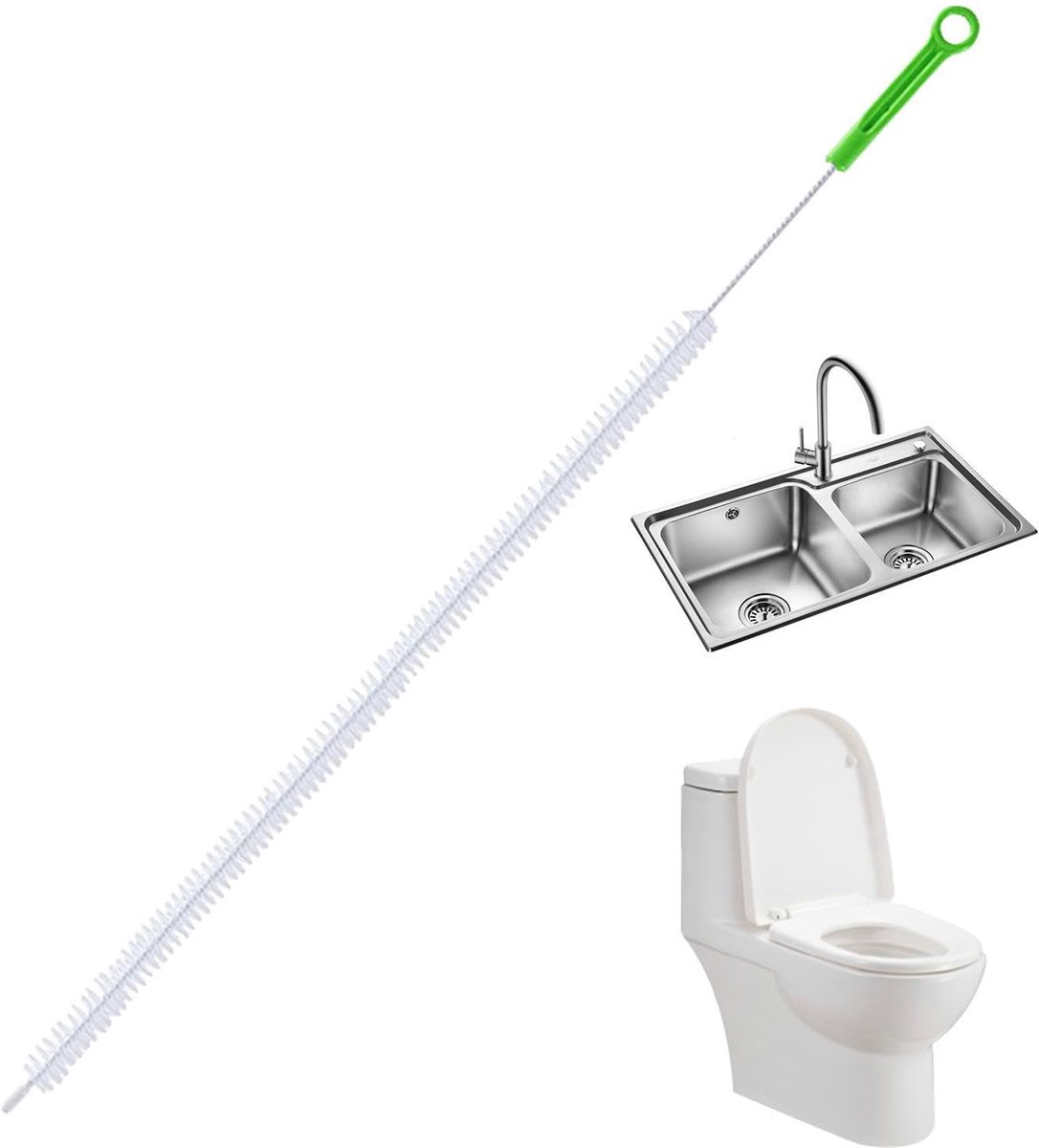 Afvoerborstel: opvouwbare borstel voor baggerspoelen, buisreinigingsaccessoires voor groentespoelbakken, vloersifons, toiletten, spoelbakken.