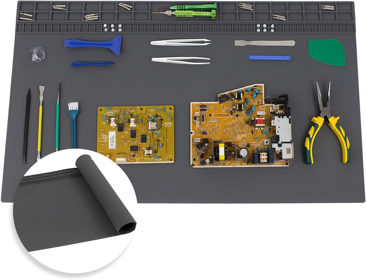 Werkbankmat Siliconen - Soldeermat Reparatie - Elektronica Repareren - Hittebestendig 500°C - 70 x 40 cm - Grijs