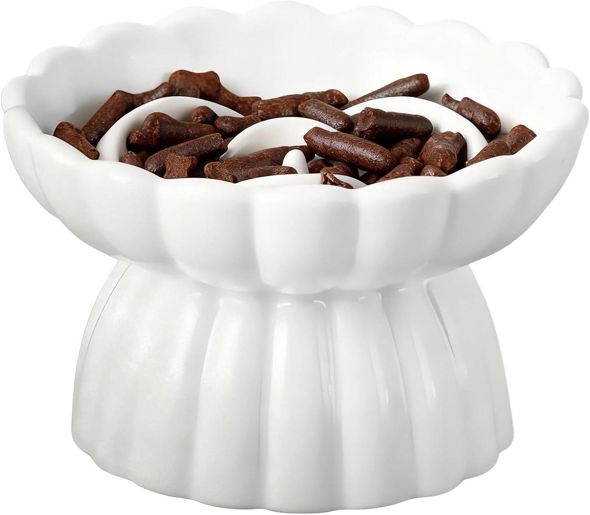 Katten Voerbak - Hondenbak Langzaam Eten - Gezond Eten Bevorderen - Ergonomische Verhoging - 14 cm Diameter - Wit