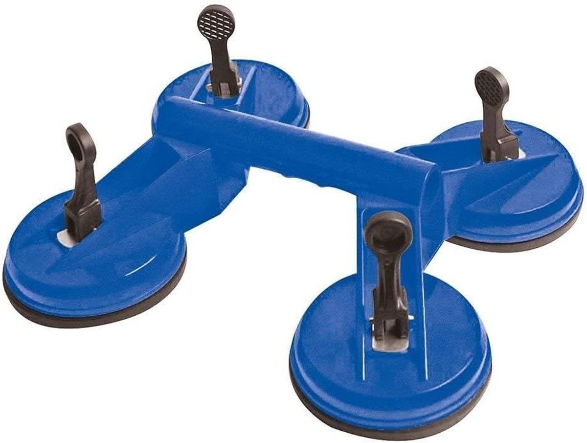 Quad Zuignap - Glaslifter Plaatwerker - Zware Items Dragen - Handige Vergrendel Hendels - 120kg Hefcapaciteit - Blauw