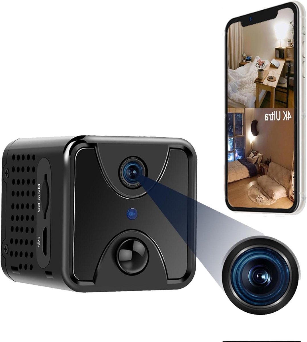 Mini Verborgen Camera - Spycam Microcamera - Thuis Beveiligen - PIR Bewegingsdetectie - 4K Resolutie - Zwart