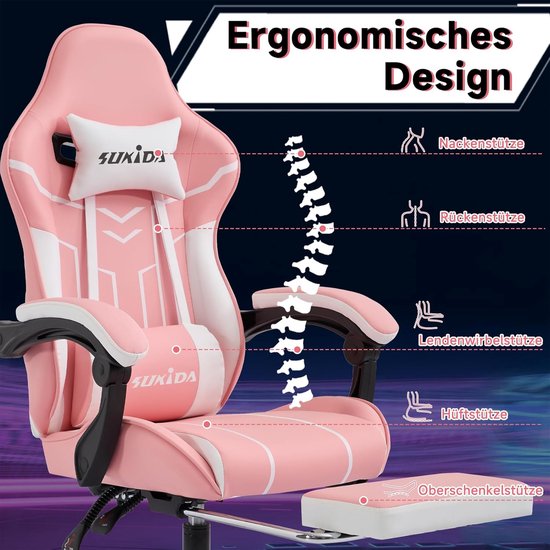 Gaming Stoel - Computerstoel Bureau Stoel - Comfortabel Zitten - Verstelbare Rugleuning - 53 x 63 x 130 cm — afbeelding 5