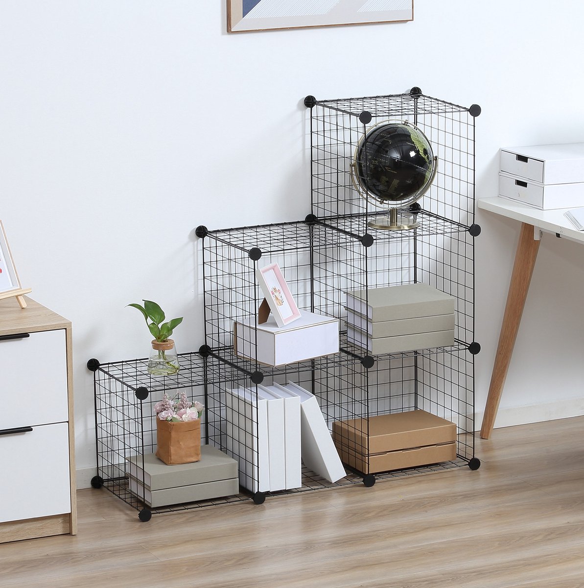 MEUNIQ boekenkast met 6 vakken 109 x 37 x 109 cm, modulair kubusrek van metaal, open regalsysteem voor woonkamer slaapkamer werkkamer, zwart