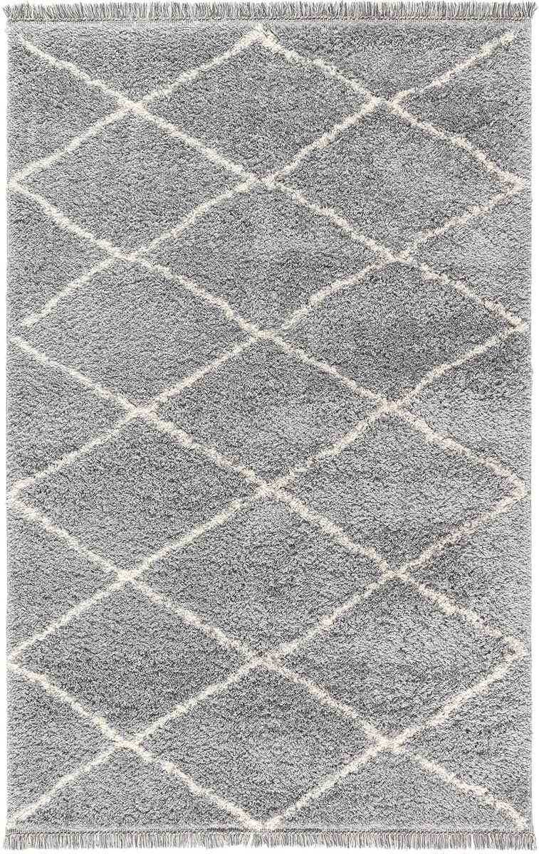 Vloerkleed, Rond Tapijt Ø120 cm, Creme Antraciet Ruitpatroon, Superzacht Modern Hoogpolig Tapijt
