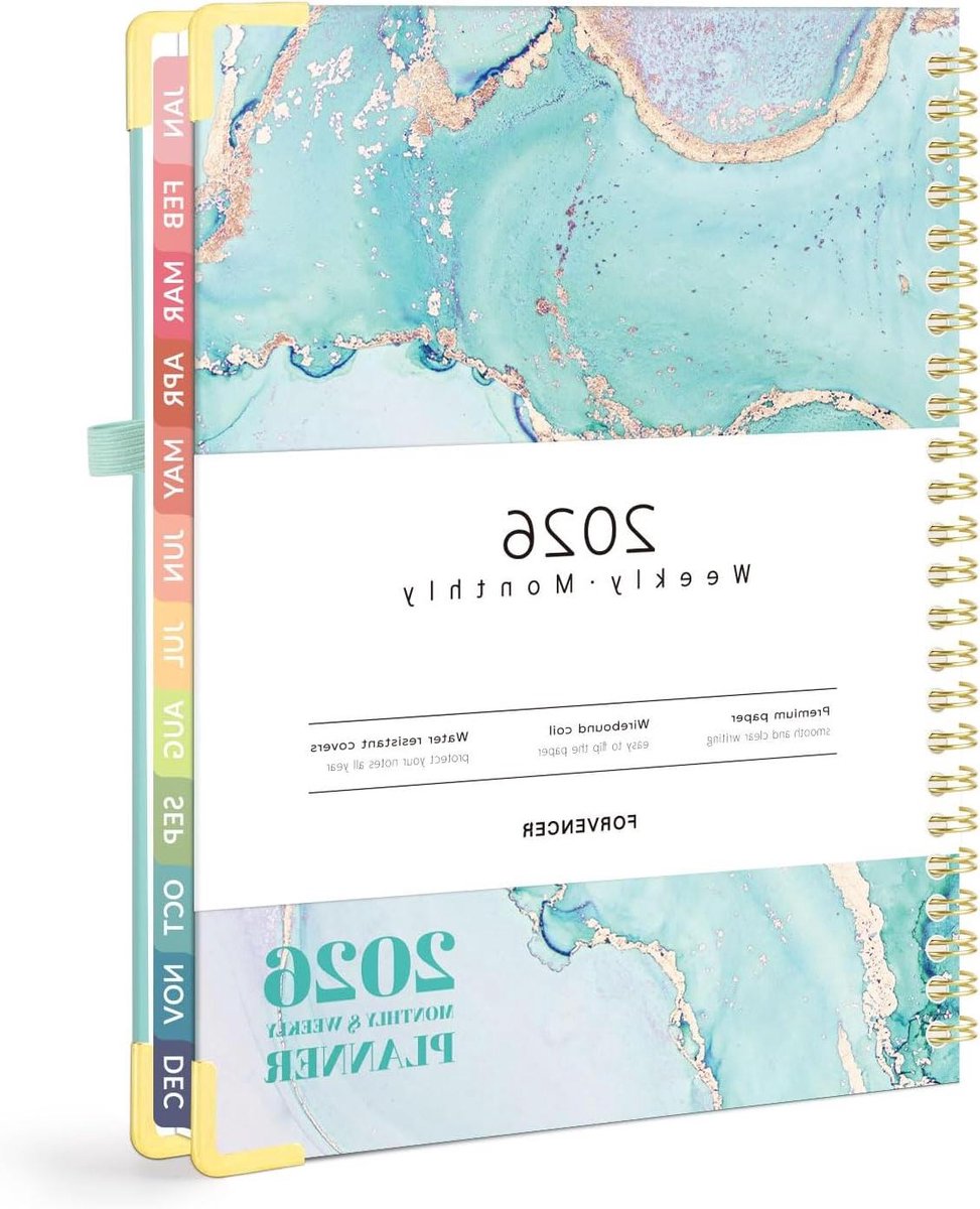 2025 Planner - Agenda Notitieboek - Dagelijkse Organisatie - Versterkte Harde Kaft - 15 x 20 cm - Teal Marmer