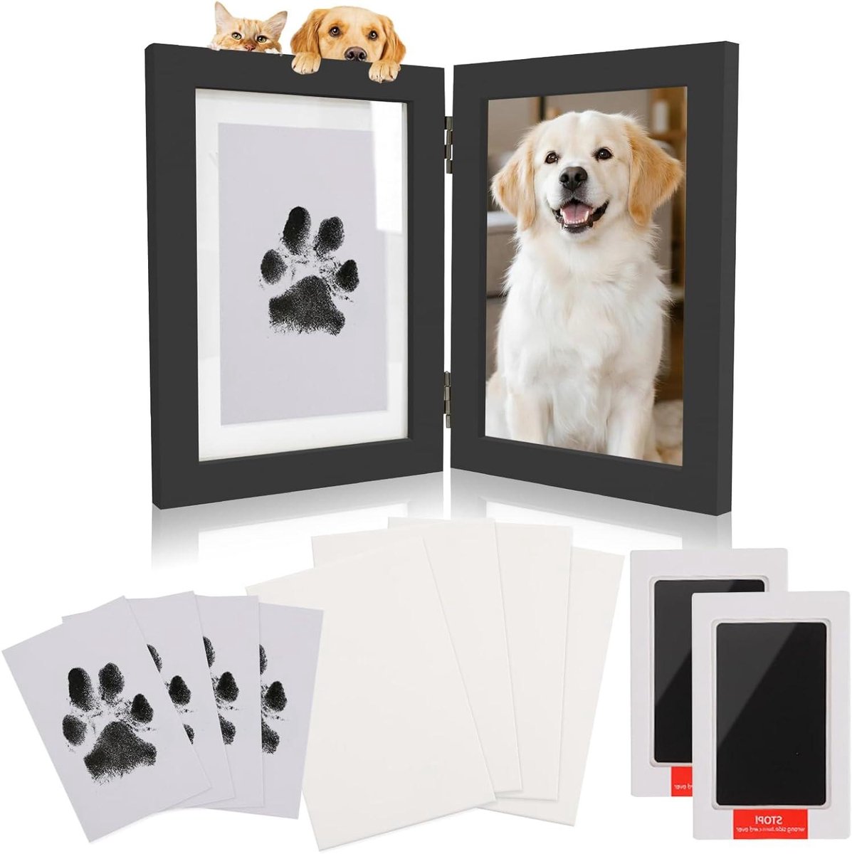 Pootafdrukset Hond Kat - Voetafdruk Baby - Herinneringen Bewaren - Inktloze Afdrukken - 18 x 16 x 1 cm - Zwart