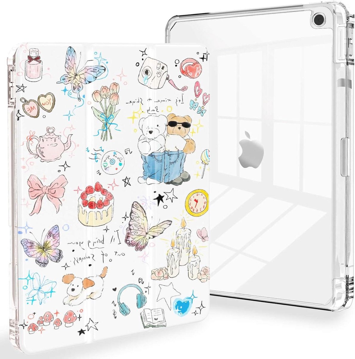 iPad Hoes - Tablethoes Beschermhoes - Tabletbescherming - Met Potlood Houder - 10.2 inch - Schattige beer