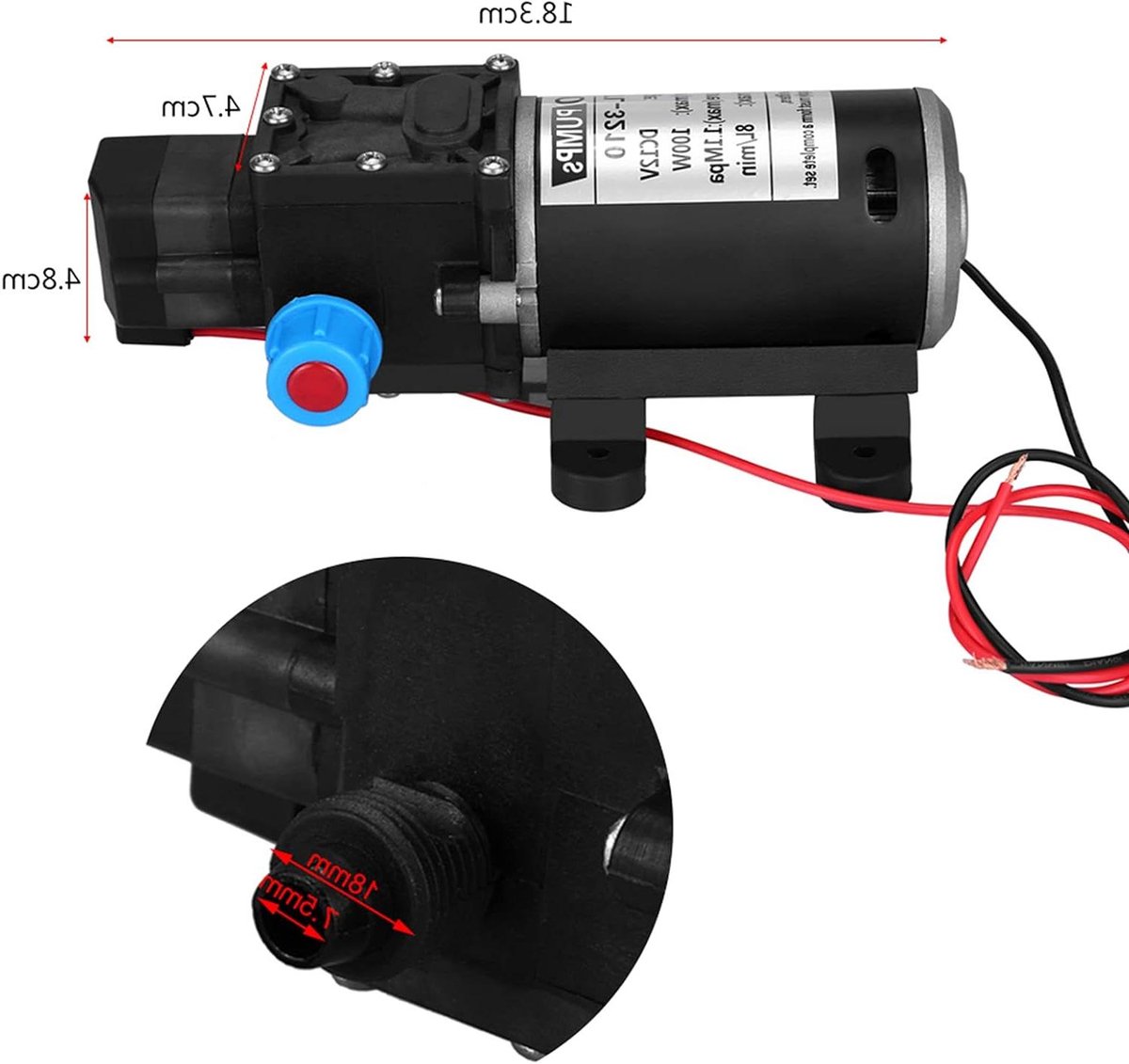 Membraan Waterpomp - Hogedruk Pomp - Water Verplaatsen - Zelfaanzuigend - 8 L/Min - Zwart blauw