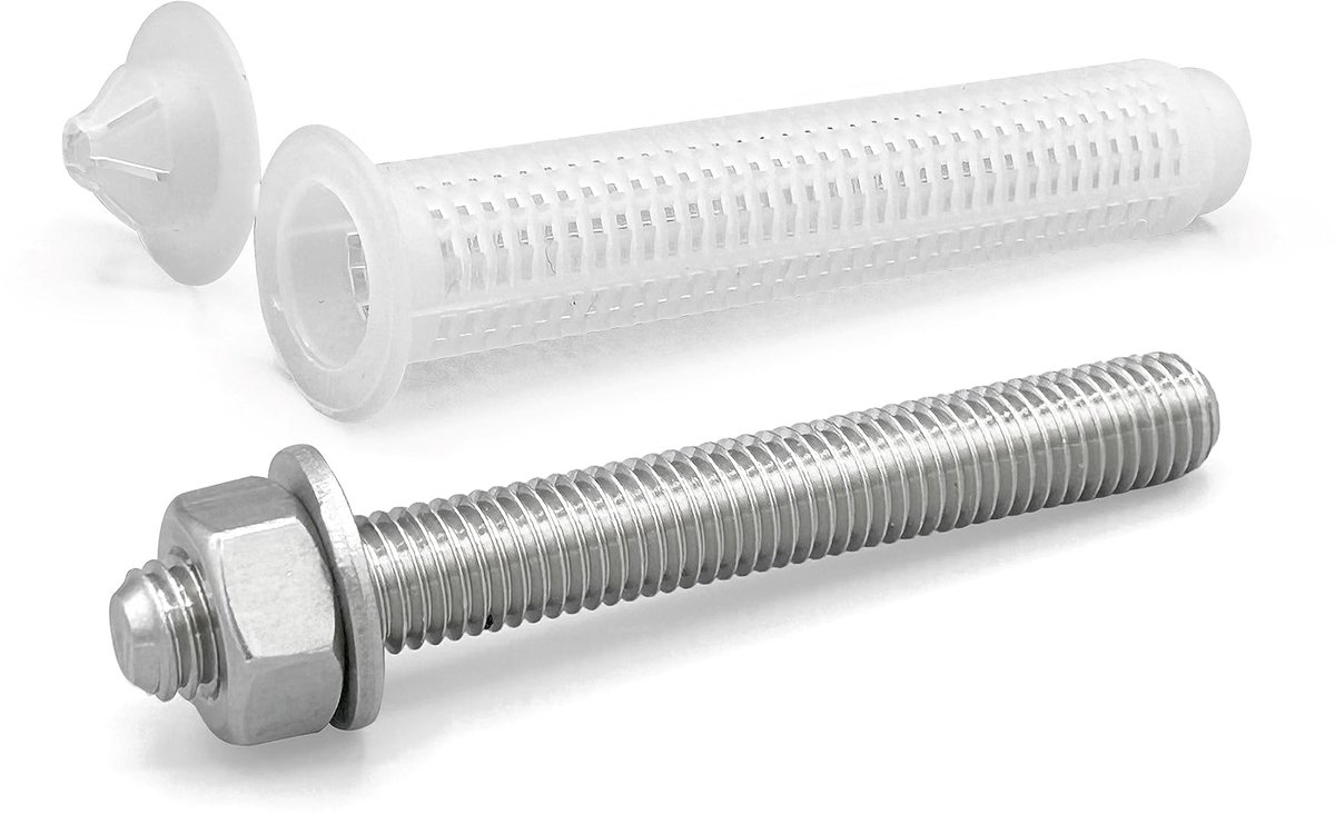 Draadstang met moer en schijf voor chemische verankering. Zeefhulzen Ø 15x85 mm incl. ankerstangen roestvrij staal (A2 / AISI 304). Heavy duty anker. Heavy duty pluggen (M12 x 120 mm, 8 stuks
