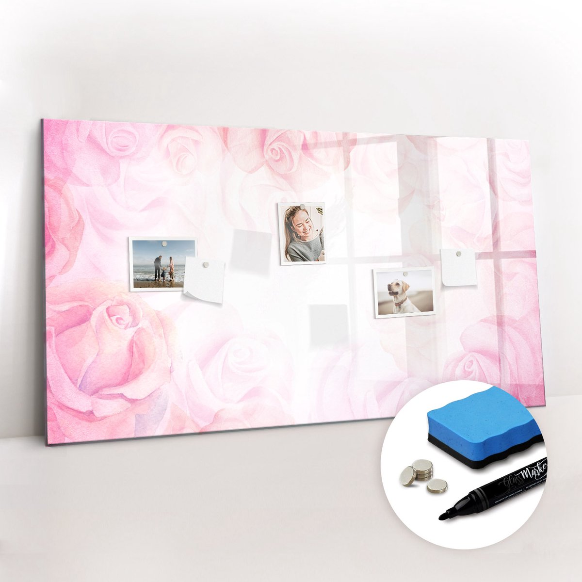Tulup Whitebord - Abstracte rozen - 120 x 60 cm - Roze Magnetic Board - Gratis 5 Sterke Magneten + Whiteboard Marker & Wisser - Scandinavisch Design Bord - Magneetbord Foto - Organiseer Je Bureau