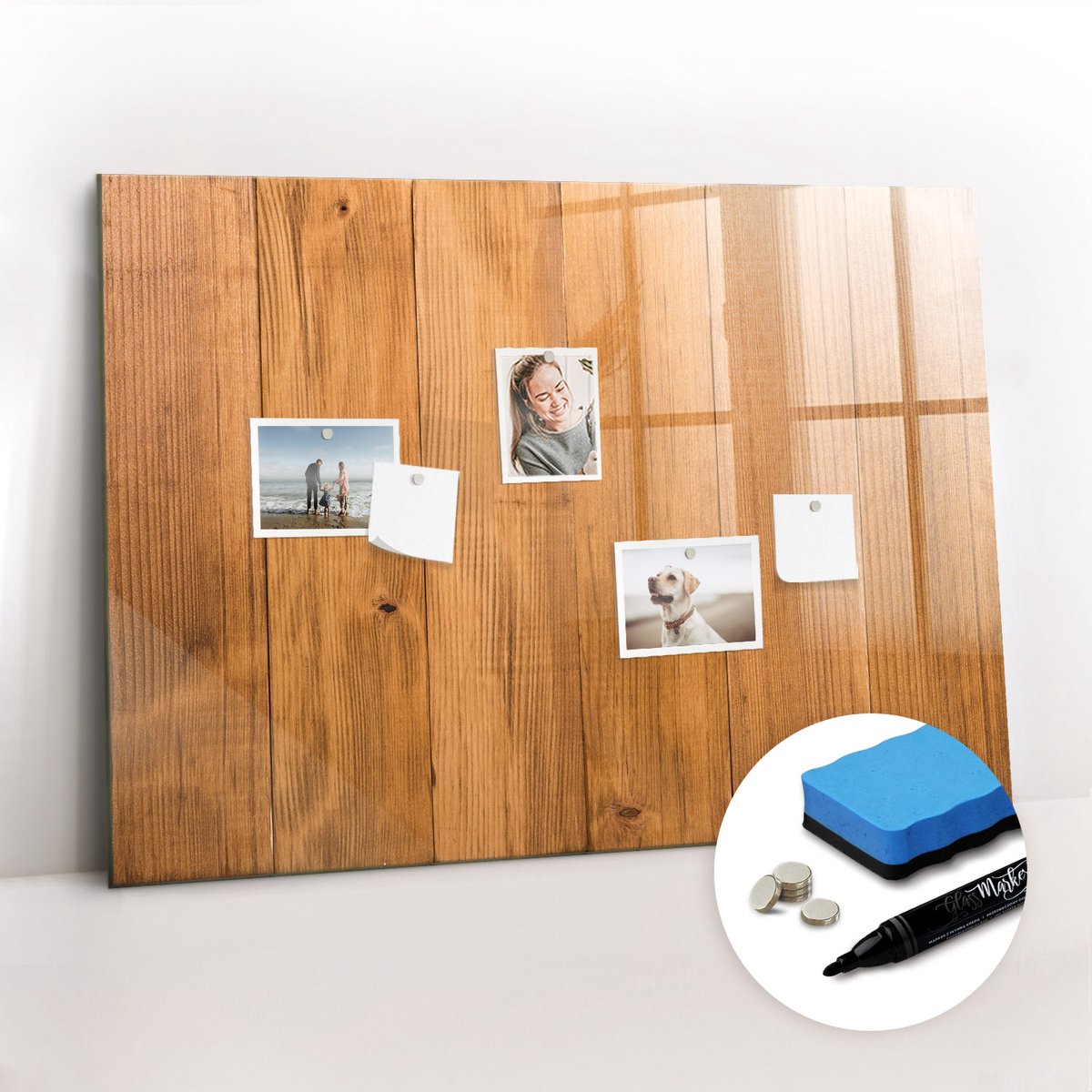Tulup Whitebord - Houten planken - 100 x 70 cm - Bruin Magnetisch Bord - Gratis 5 Sterke Magneten + Whiteboard Marker & Wisser - Design Memobord - Foto Magneetbord - Ideeënbord Thuiswerkplek