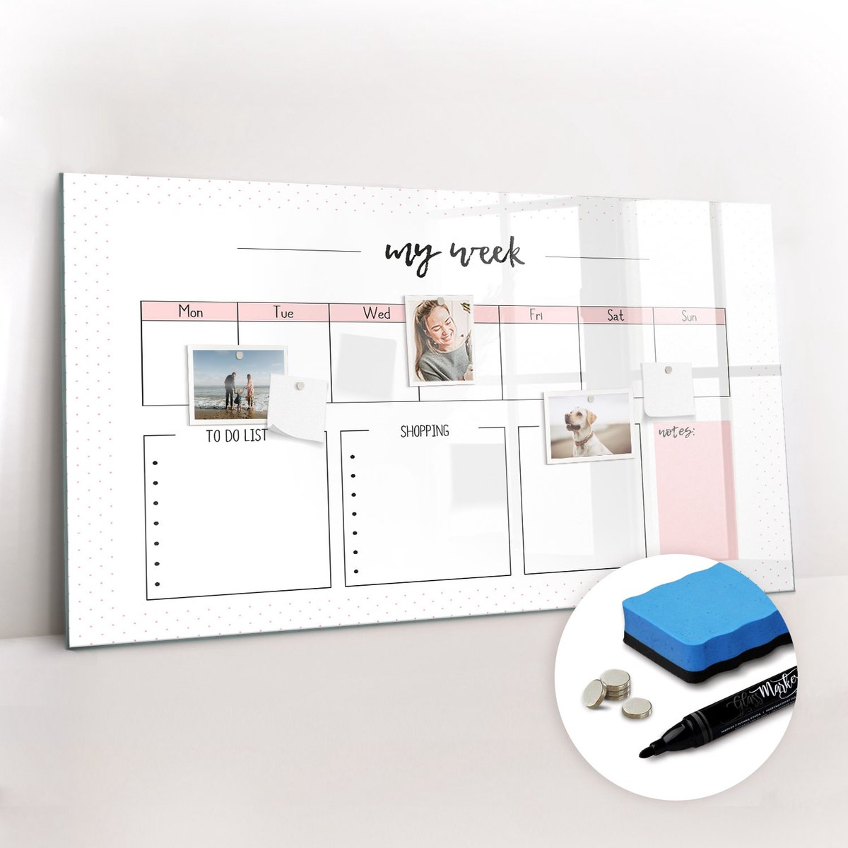 Tulup Whitebord - Mijn weekplanner - 120 x 60 cm - Wit Magneetbord Foto - Gratis 5 Sterke Magneten + Whiteboard Marker & Wisser - Design Memobord - Magneetbord Muur - Ideeënbord Thuiswerkplek
