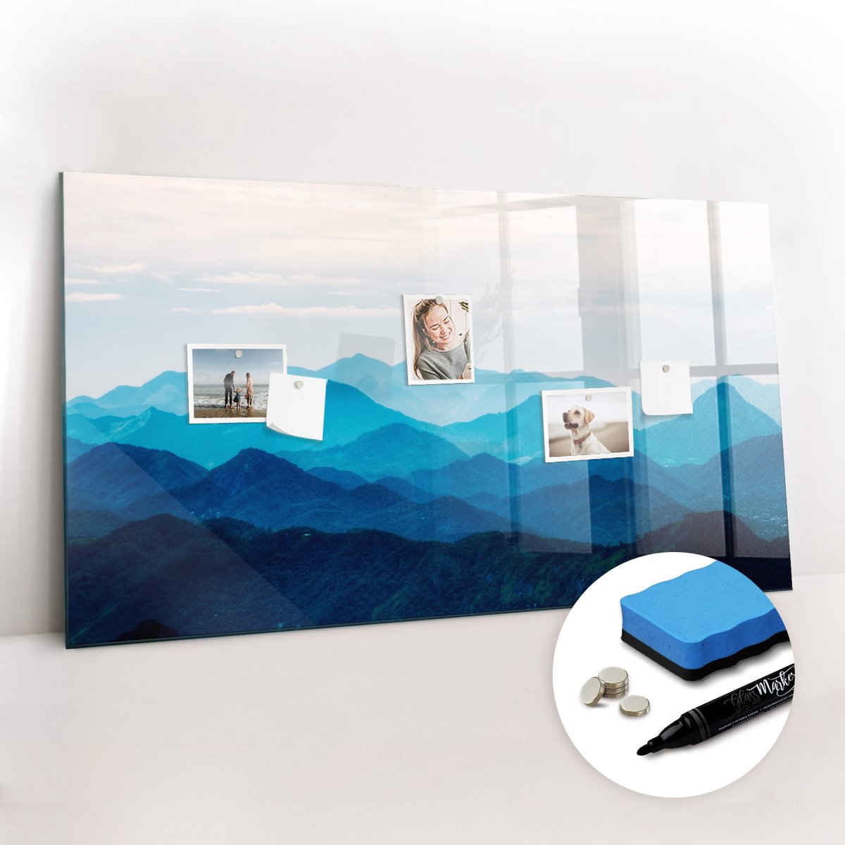 Tulup Whitebord - Aquarel bergen - 120 x 60 cm - Veelkleurig Magnetisch Wandbord - Gratis 5 Sterke Magneten + Whiteboard Marker & Wisser - Organizer Muur - Magnet Board - Organiseer Je Bureau