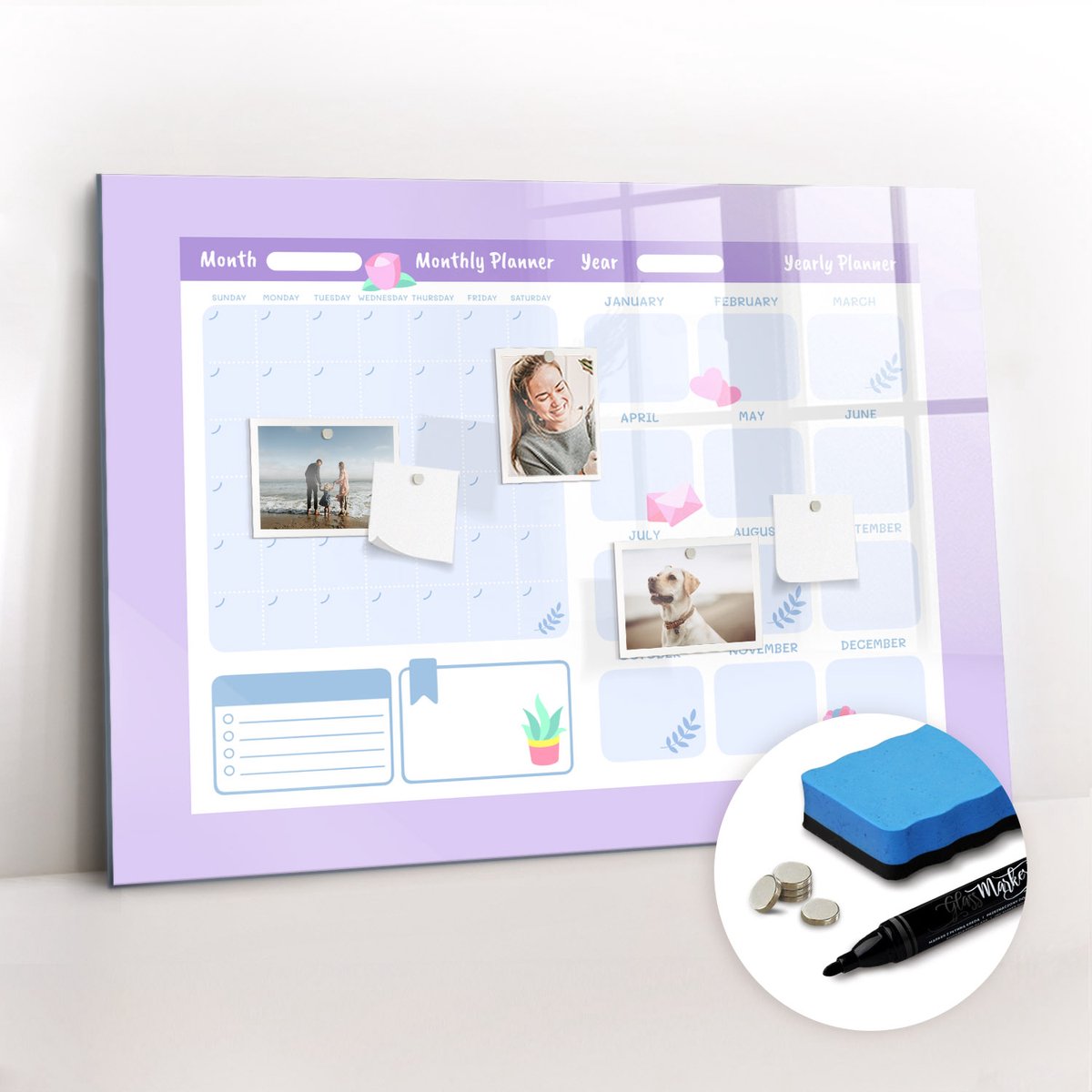 Tulup Whitebord - Roze jaarplanner - 100 x 70 cm - Roze Magneetbord Muur - Gratis 5 Sterke Magneten + Whiteboard Marker & Wisser - Decoratief Magnetisch Bord - Magneetbord Rechthoekig - Productiviteit Tools