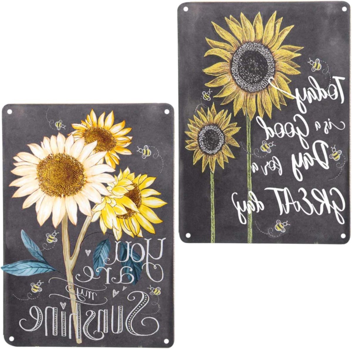 Rustieke Zonnebloem Borden - Wanddecoratie Metaal - Huis Decoratie - Vintage Tin Teken - 20x30cm 2 Stuks - Geel
