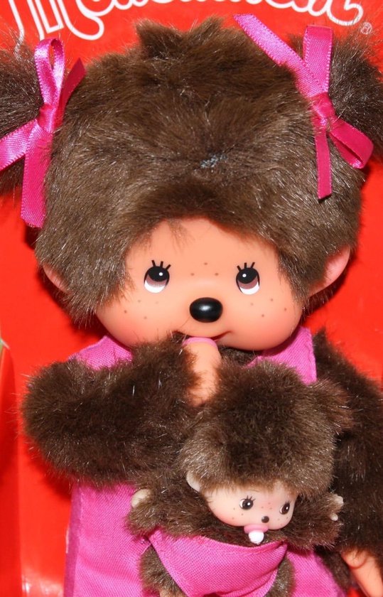 Monchhichi Moeder met Baby - Knuffel Apenpop - Knuffelen en Spelen - Uitneembare Baby - 20 cm - Bruin van Monchhichi — afbeelding 3