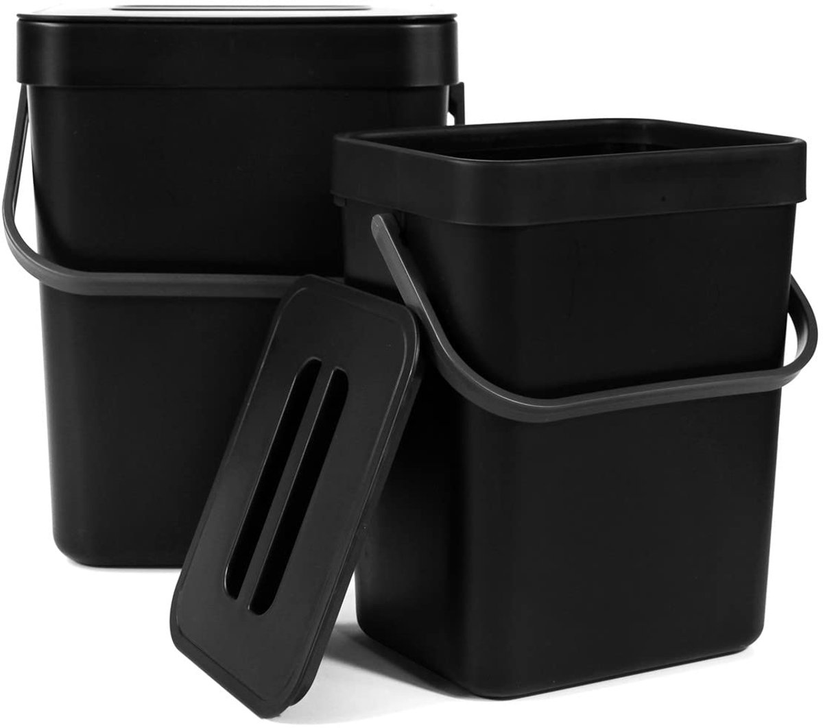 2 stuks (3L+5L) voedselafvalbakken opknoping vuilnisbakken met deksel kleine voedselafval Caddy onder de gootsteen bakken voor keuken, badkamer, kantoor (zwart)