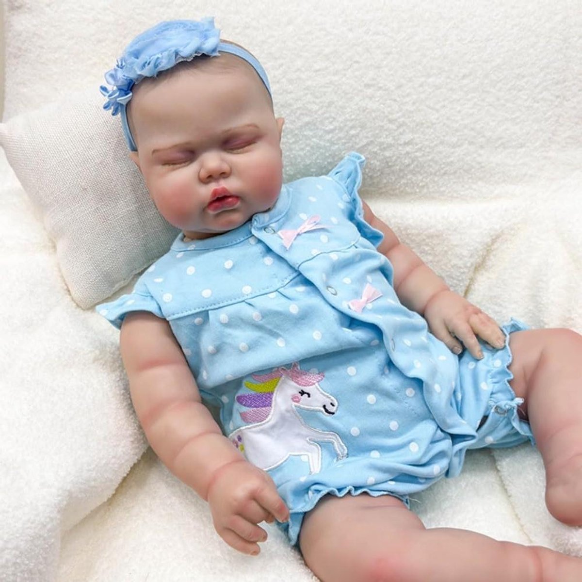 Babypop - Realistische pop Baby pop - Rollenspel - Handgeschilderd haar - 60 cm - Blauw