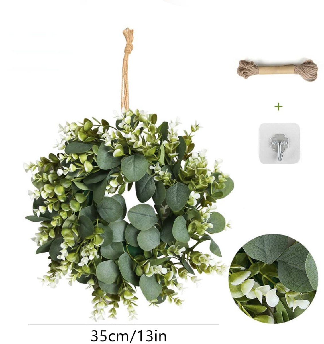 35 CM Eucalyptus Krans Voordeur Krans Groene Bladeren Krans Lente Deur Krans Outdoor Kunstmatige Groen Opknoping Krans voor Bruiloft Thuis Party Tafel Achtergrond Boog Decor