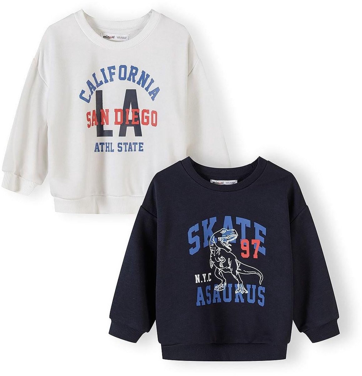 Minoti sweater jongens 2-pack dinosaurus - katoen - donkerblauw