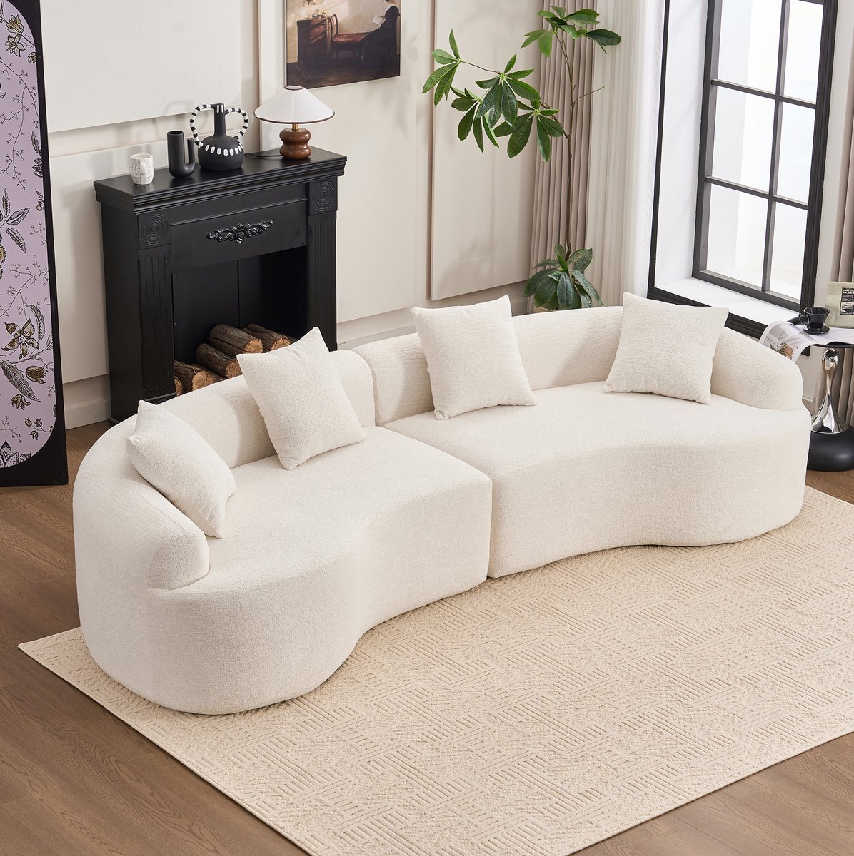 FloraGrace Zitbank - 4-Zits Modulaire Gebogen Bank - Modern Design En Flexibele Opstelling - Voor Woonkamer Of Appartement - Chenille - Wit