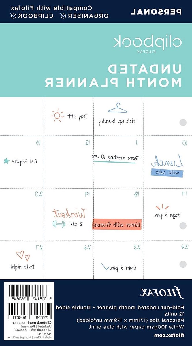 Clipbook Maandplanner - Agenda Planner - Flexibel Plannen - Ongedateerd - Persoonlijk formaat - Wit
