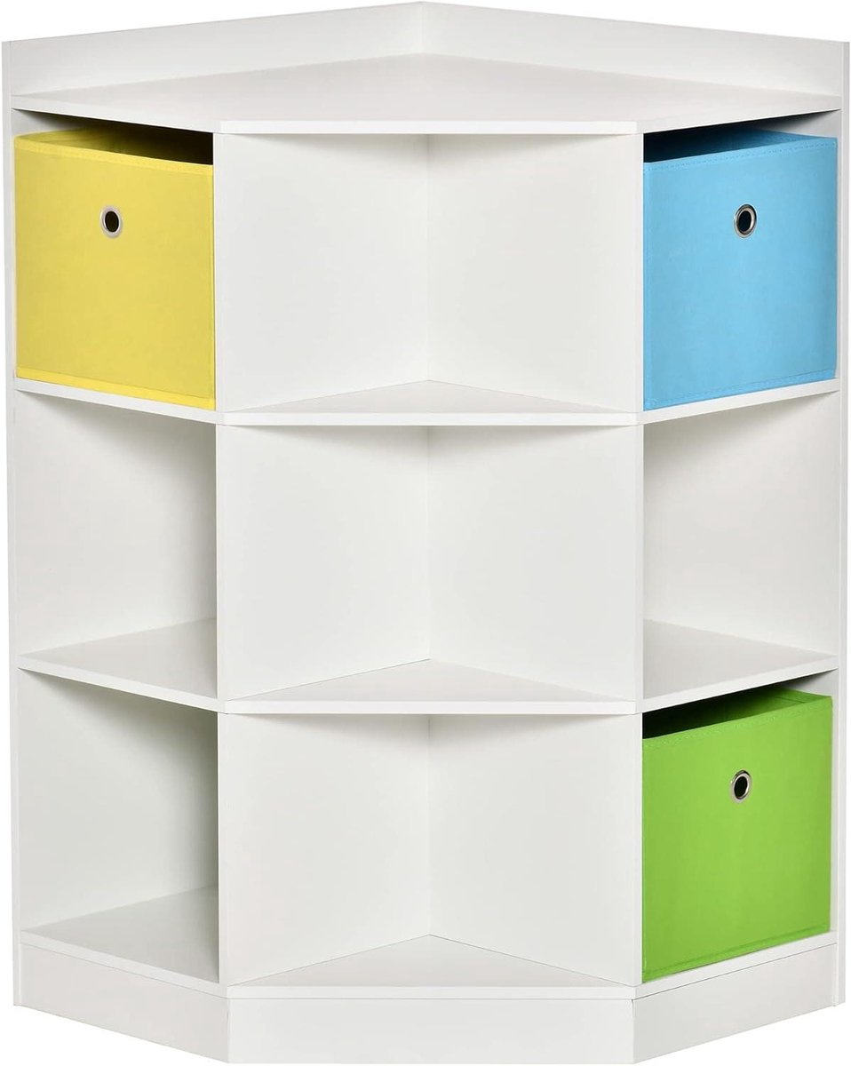 Kinderhoekrek - Opbergkast Kind - Speelgoed Opbergen - Uniek Hoekontwerp - 57.5 x 57.5 x 94 cm - Wit