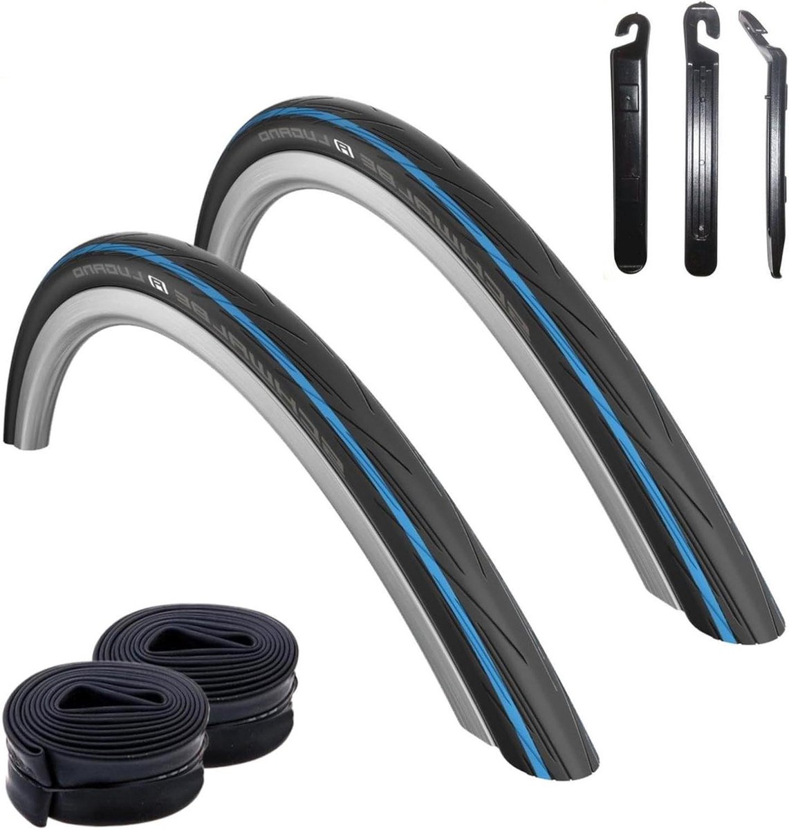 Racefiets Banden Set - Banden en Binnenbanden - Fietsen Onderhouden - Met Kevlar Guard - 28 Inch 25-622 - Zwart Blauw