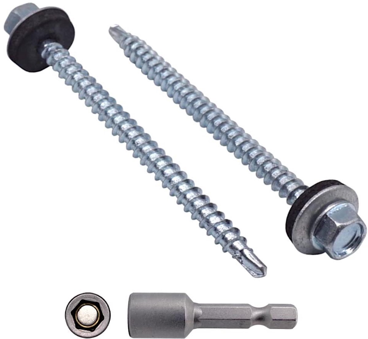 Verzinkte Dakschroeven - Zelfborende Schroeven - Dakbevestiging - Met EPDM Afdichting - 48 x 70 mm - Zilver