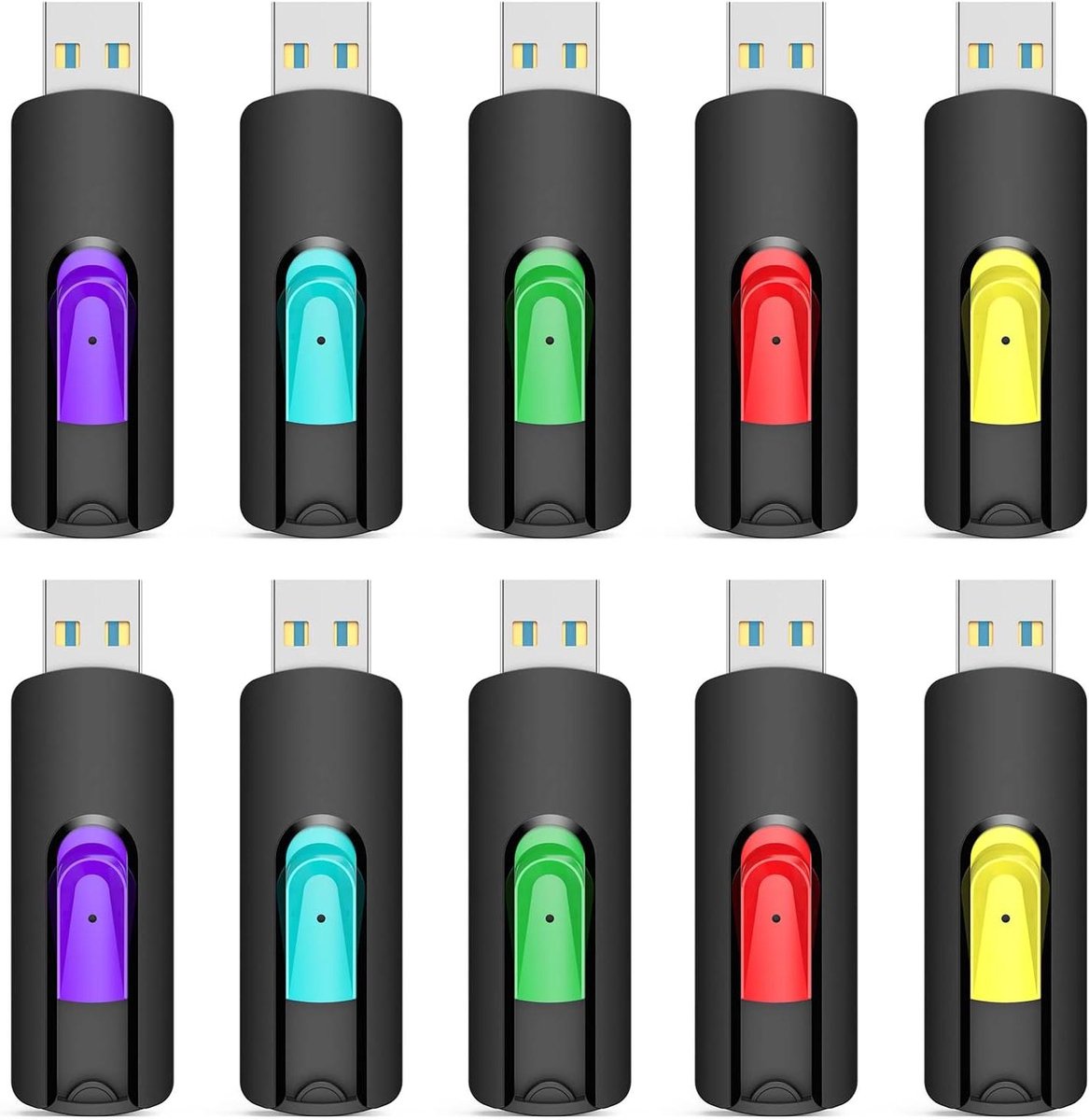 USB 3.0 Flash Drives - Geheugensticks Opslagsticks - Bestanden Overzetten - Intrekbaar Ontwerp - 10 stuks - Gemengde Kleuren