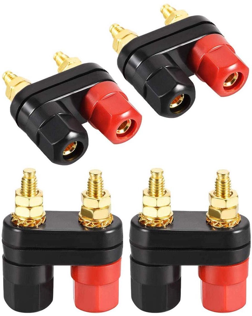 Luidspreker Connectoren - Versterker Poorten - Audio Apparatuur - Soldeerloos Ontwerp - 4 Stuks - Rood Zwart