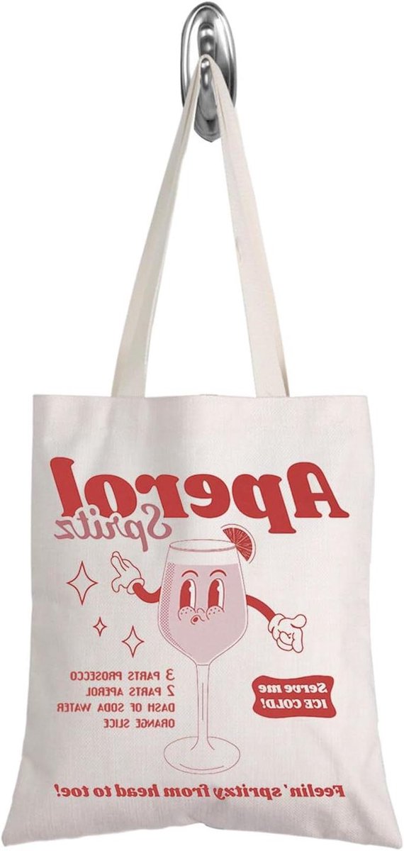 Draagtas Cocktail - Boodschappentas Herbruikbaar - Boodschappen Doen - Dubbelzijdig Bedrukt - 37.8 cm Hoog - Wit