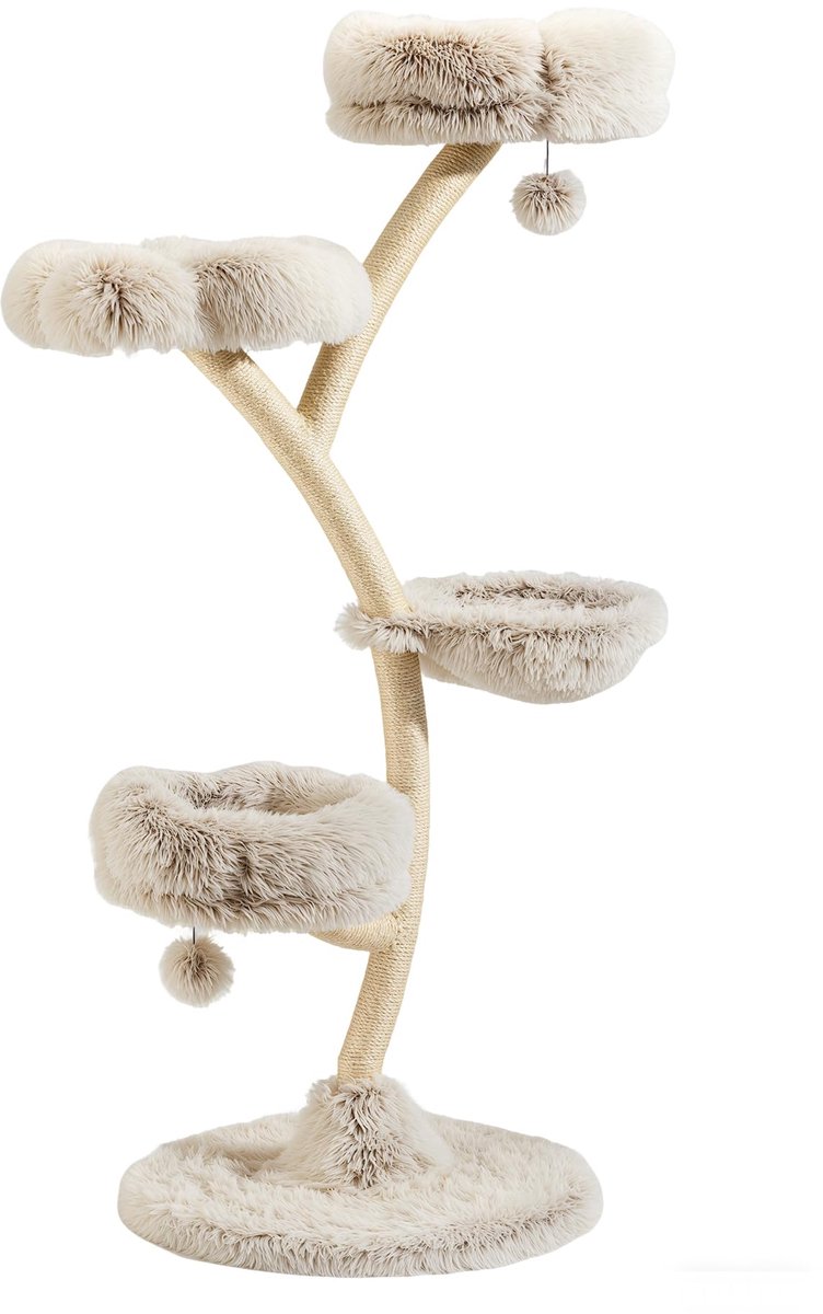 design krabpaal 59 x 49 x 155 cm, kattenkrabpaal met pluche en sisal, klimboom voor katten, kattenpaal met speelballen