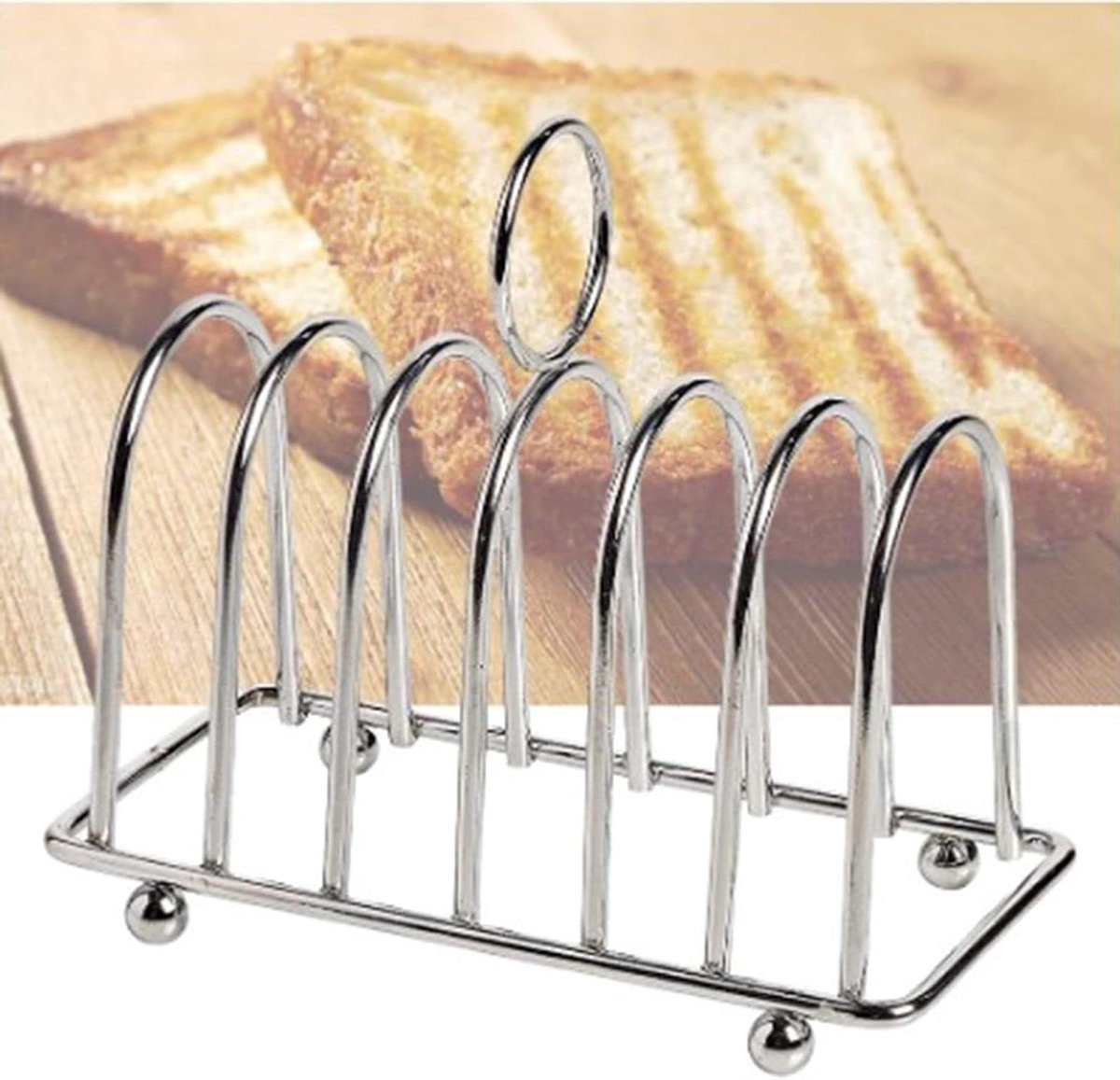 Broodrooster Rek - Toast Houder - Ontbijt Serveren - 6 Ruime Slots - 10x15.7x7.1cm - Zilverkleurig