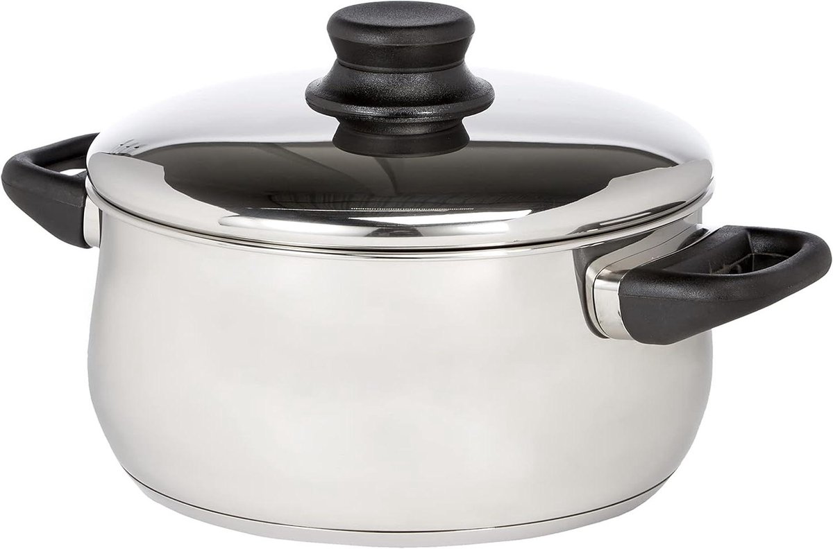 Braadpan met Deksel Kookpan Stoofpan Lange Garen Hitte-isolerende Handgrepen 22 cm 4 Liter Zilver
