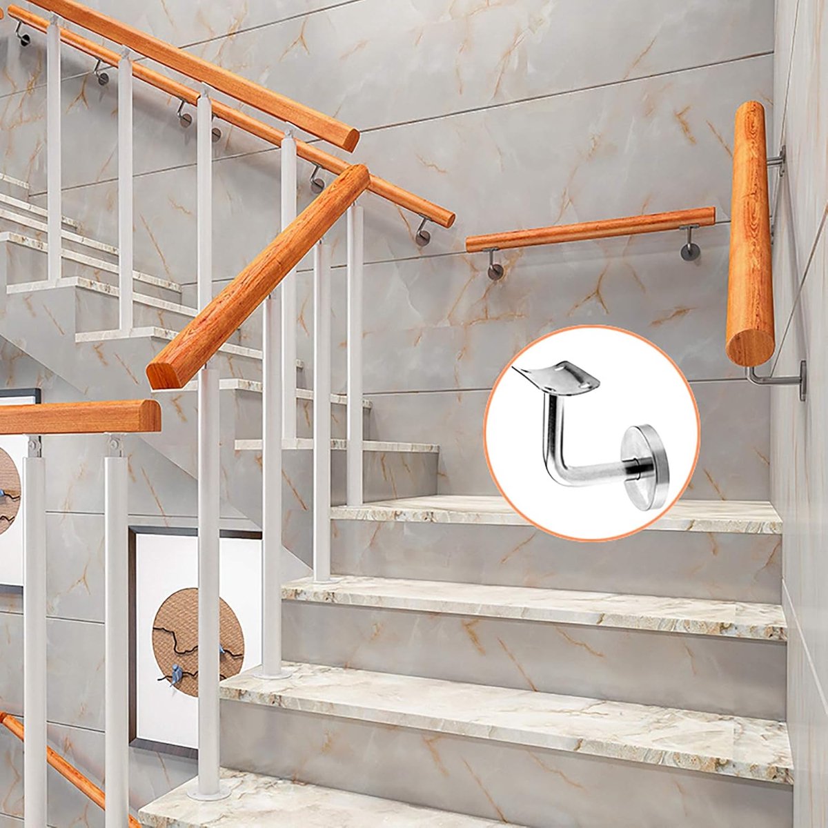 Handrail Dragers - Muursteun Leuning - Trap Beveiligen - Roestvrij Staal - 6 cm Muurafstand - Zilver