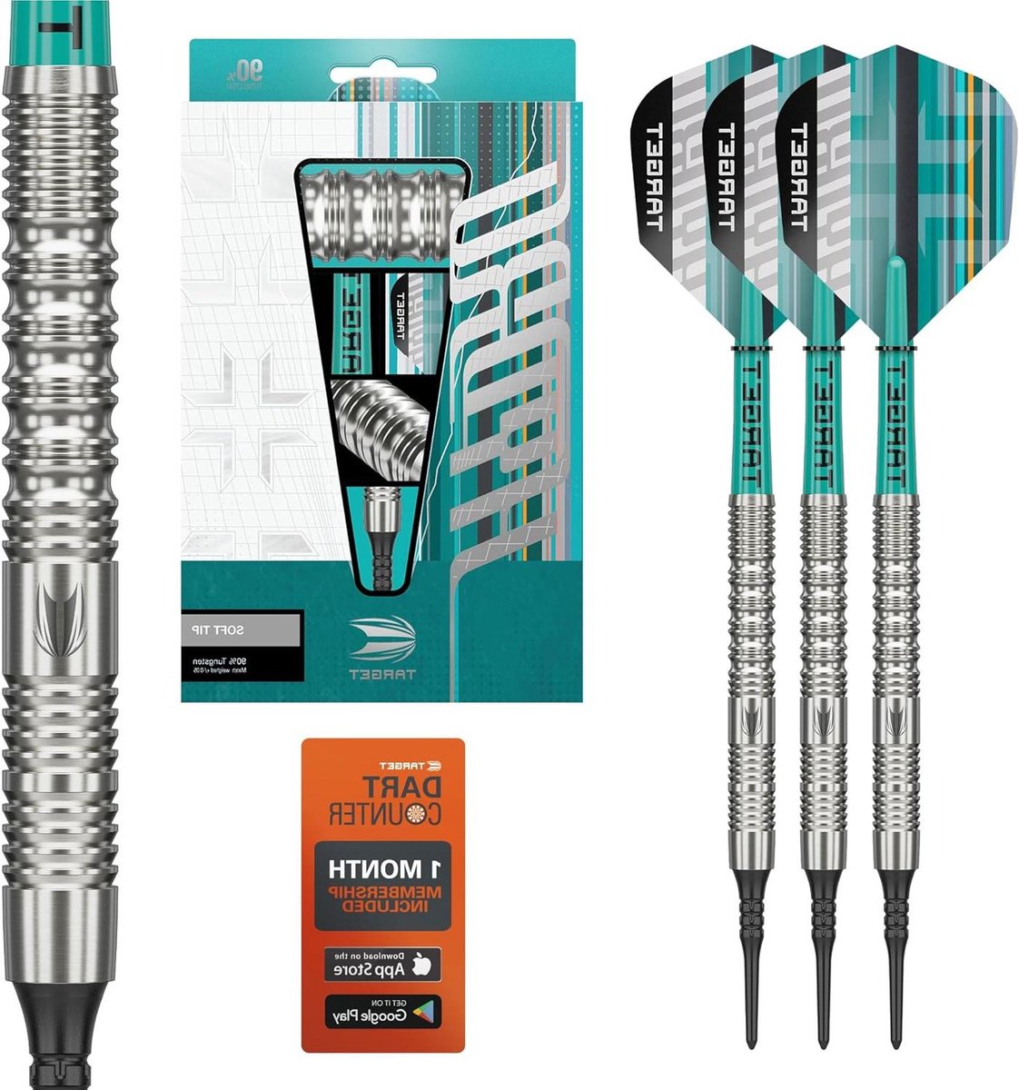 Soft Tip Darts - Dart Set - Darts Spelen - 90% Tungsten - 18G - Zilver Aqua