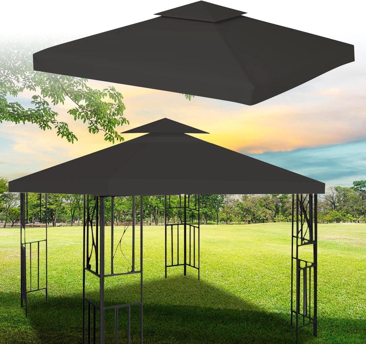 Paviljoendak Vervanging - Reservehoes Tent - Buiten Genieten - Dubbel Laags Dak - 3 x 3 Meter - Grijs