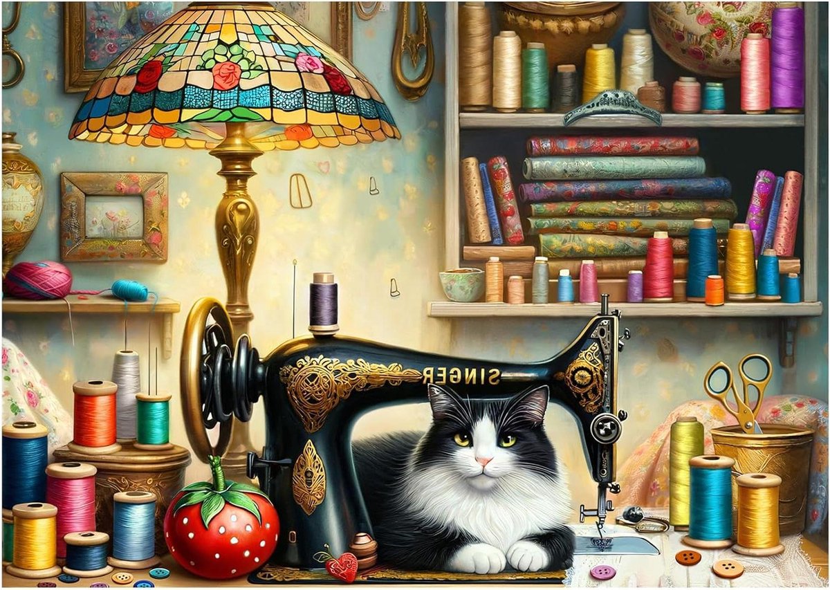 Puzzel 1000 stukjes voor volwassenen dieren thematiek Naaiatelier Kat