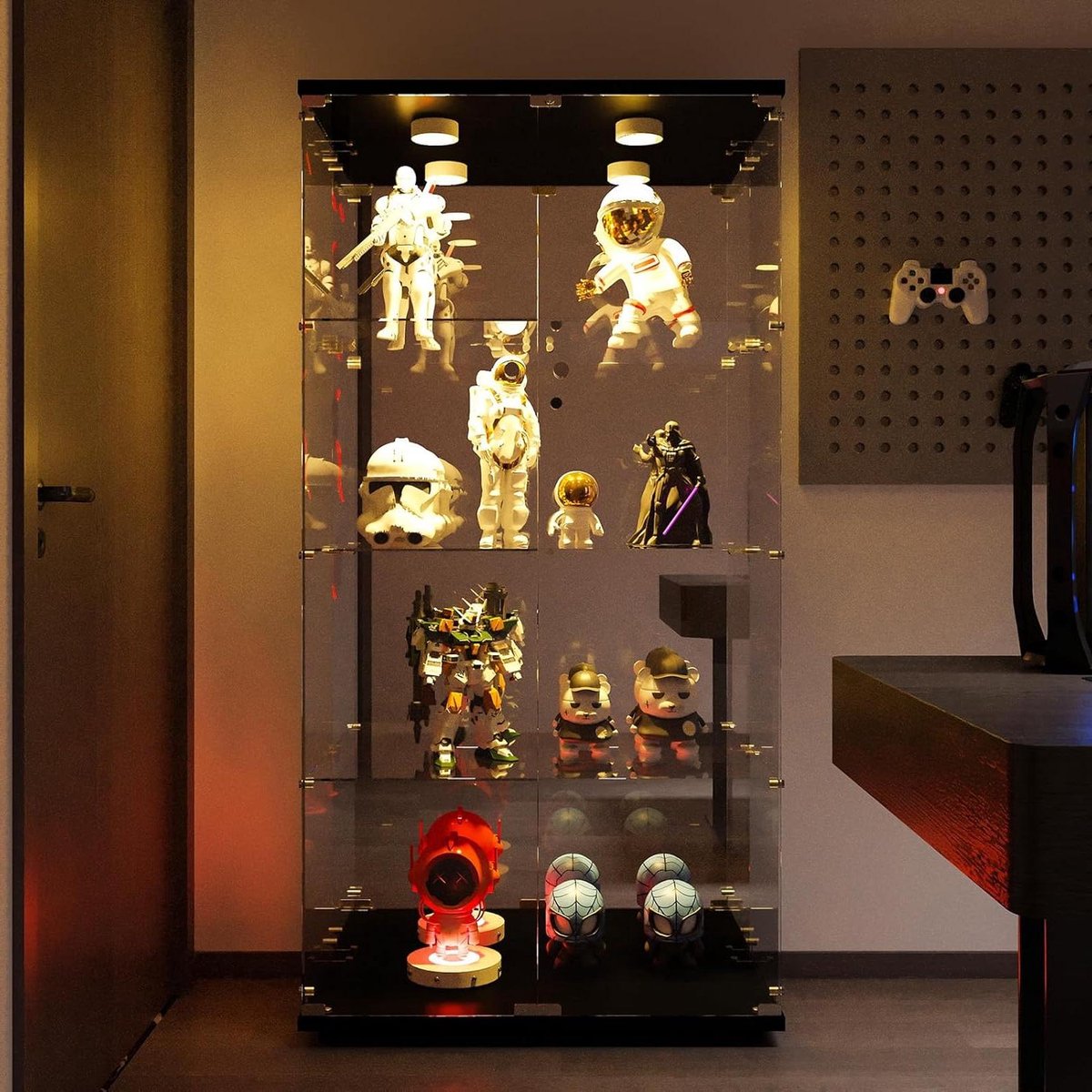 Glazen Vitrinekast - Displaykast - Verzamelingen Tonen - Met LED Verlichting - 164x36x80cm - Zwart
