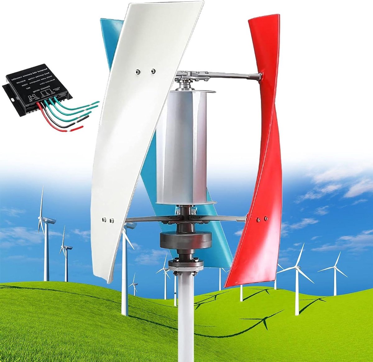 Verticale Windturbine - Energie Generator - Duurzame Energie - Stille Werking - 14000W Piekvermogen - Wit