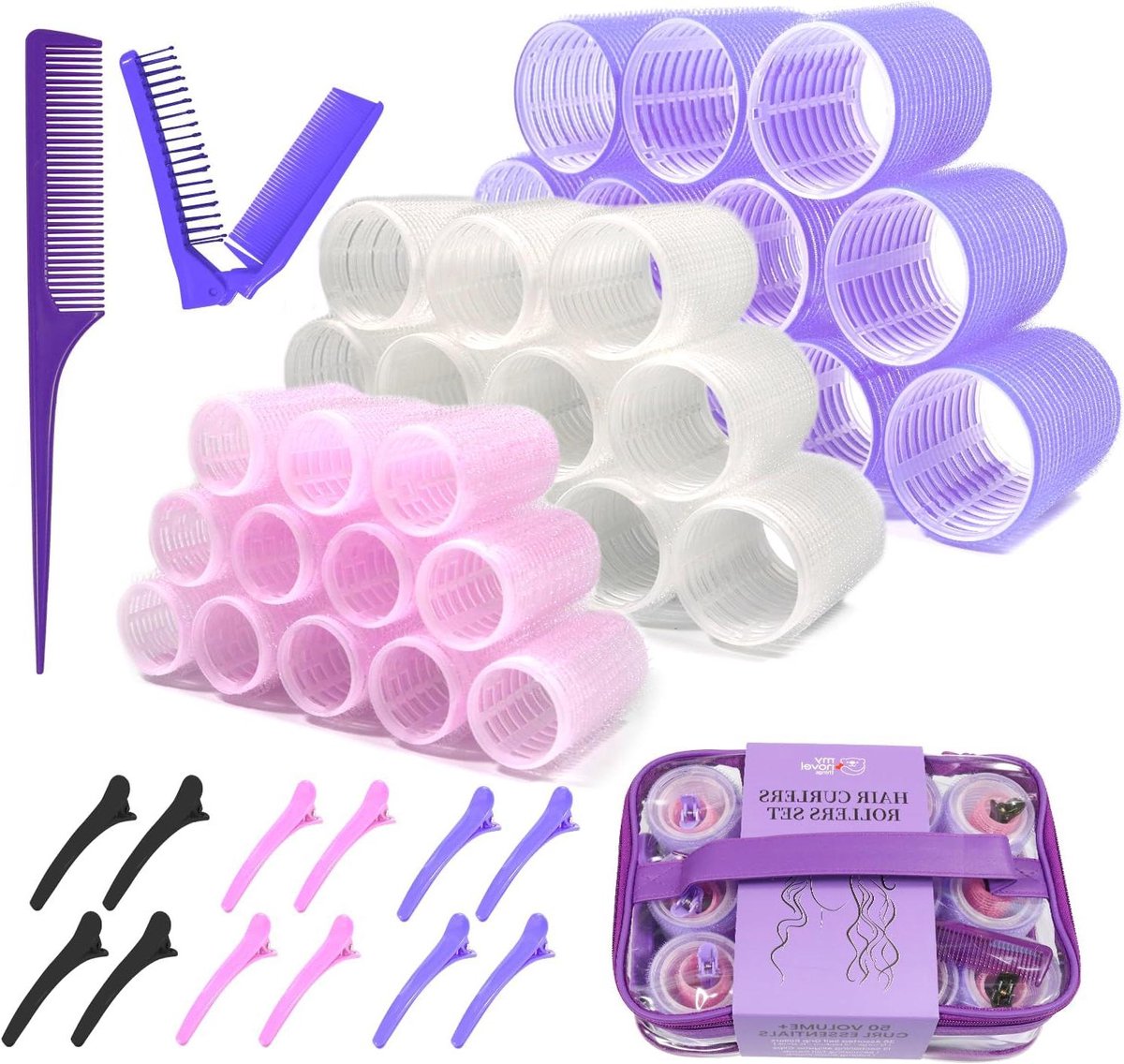 Haarrollers Set - Krulspelden Klittenband - Haar Stijlen - Hittevrije Styling - 50 Stuks - Diverse Kleuren
