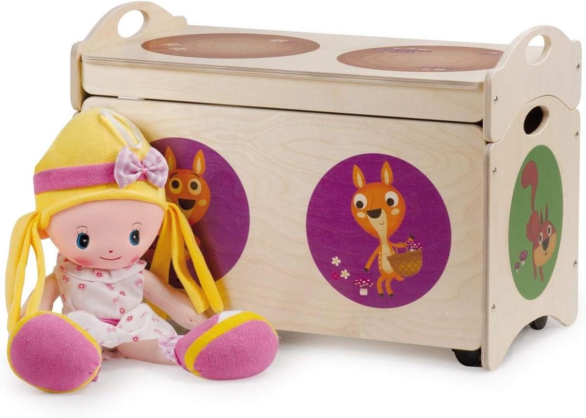 Kinderen Zitbank - Speelgoedkist - Opruimen Spullen - Met Wielen - 50 x 35.5 x 28 cm - Houtdecor