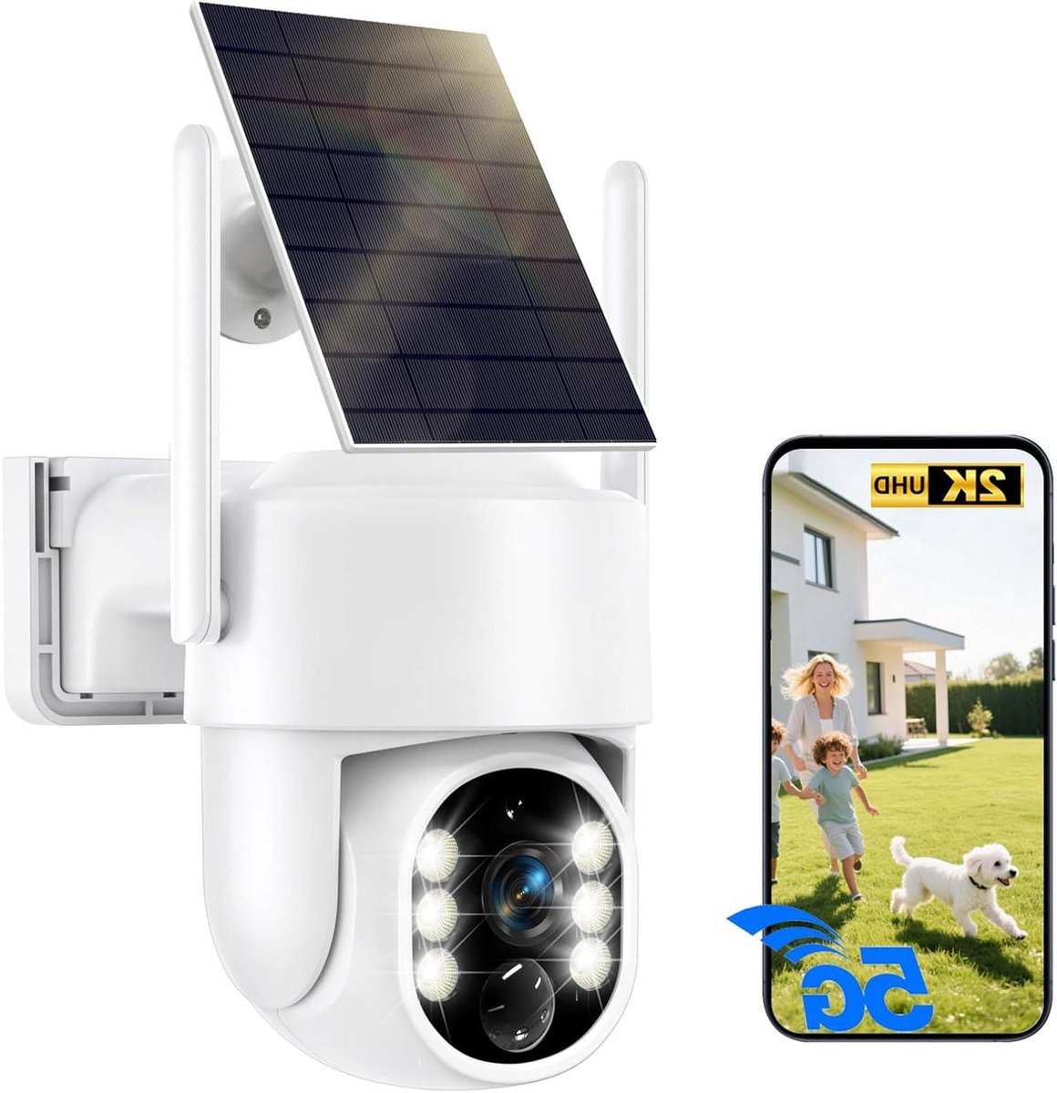Zonnecamera Outdoor - Draadloze Beveiliging - Huisbewaking - 2K Kleur Nachtzicht - IP65 Waterdicht - Wit