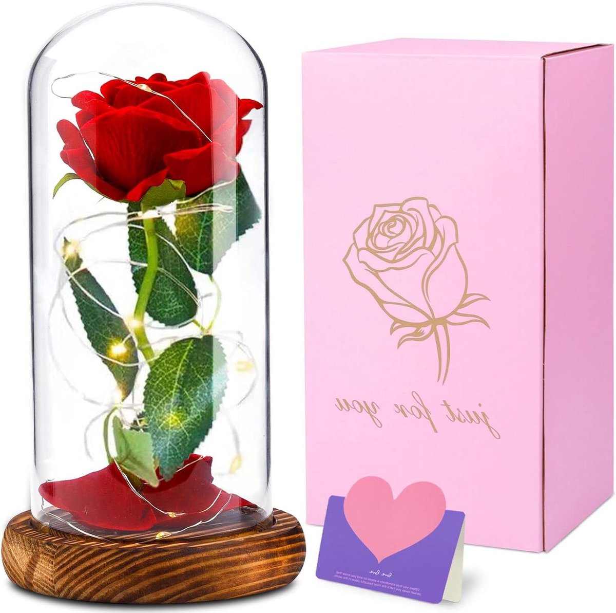 Eeuwige Roos - Decoratieve Bloem - Romantische Sfeer - Met LED Licht - 21 cm Hoog - Rood