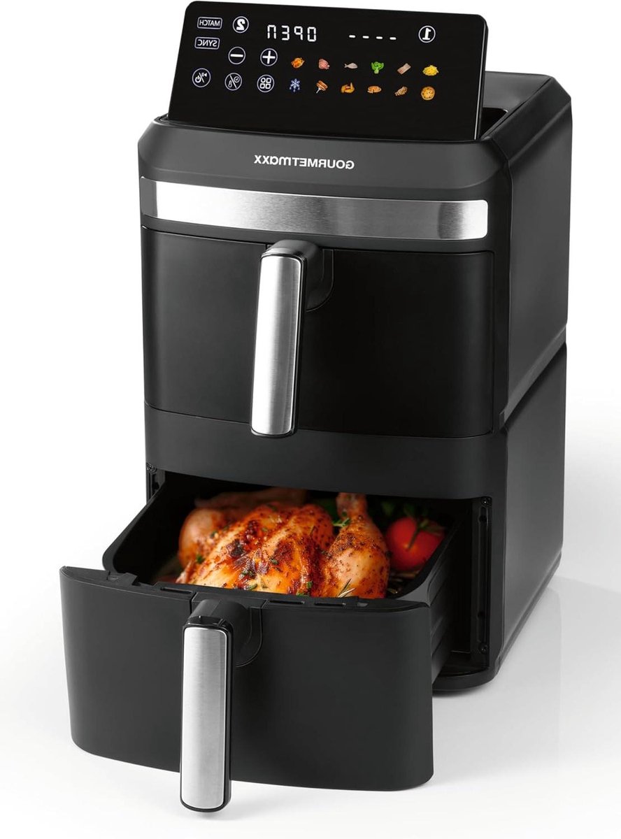 Dubbele Heteluchtfriteuse - Airfryer XL - Vetarm Koken - Twee Kamers SYNC - 12 Liter - Zwart